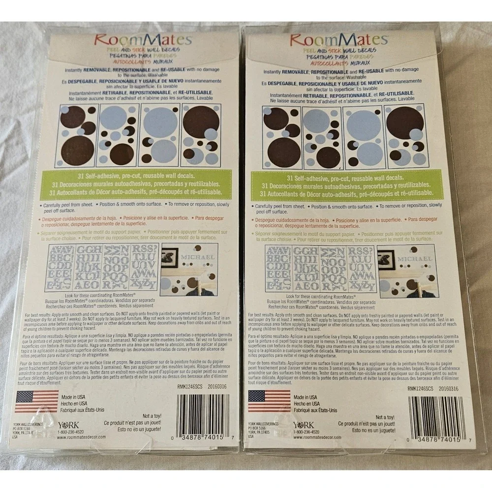 RoomMates Wall Decals Dots Brown Blue Peel & Stick 31 Decals Each Lot of 2 NEW